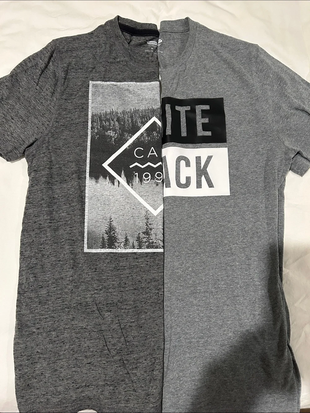 Old Navy Grey Graphic Crewneck Tee with Black & White Print